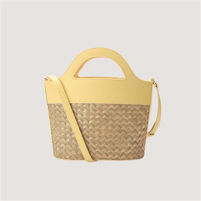 Lady Yellow Pu & Woven Strohkorbbag